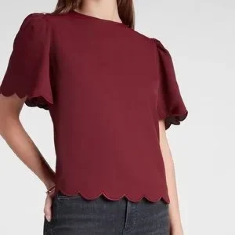 Express Maroon Scallop Hem Blouse